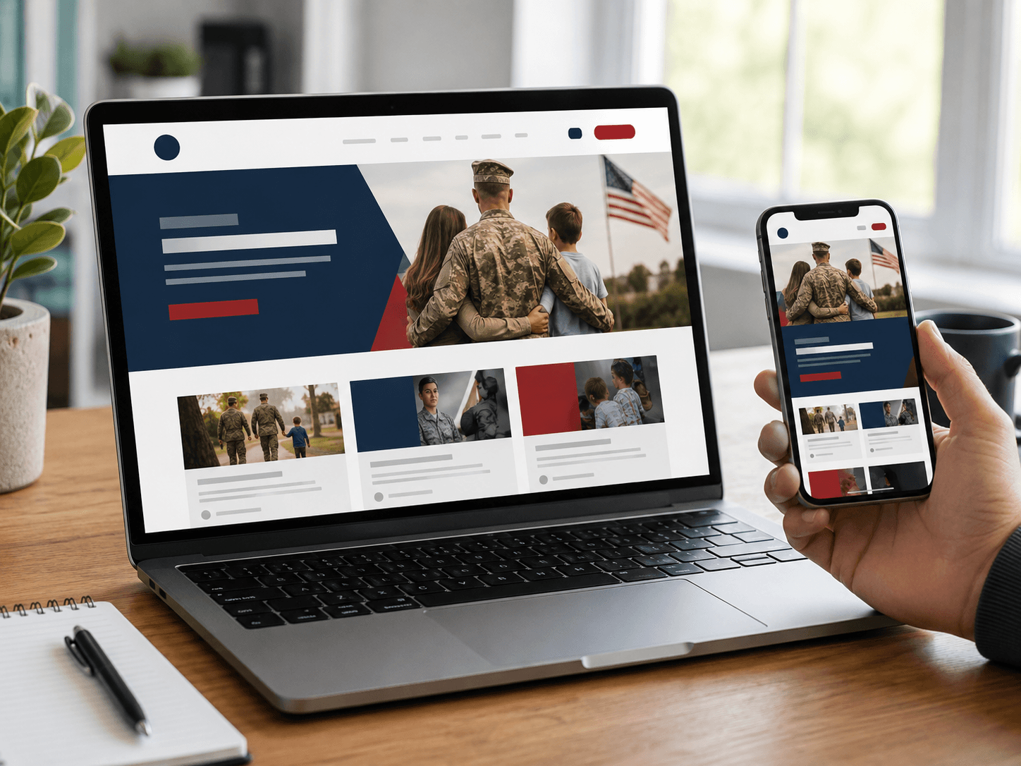 MilitaryBridge website shown across devices