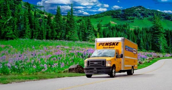 Penske moving truck on a mountain road