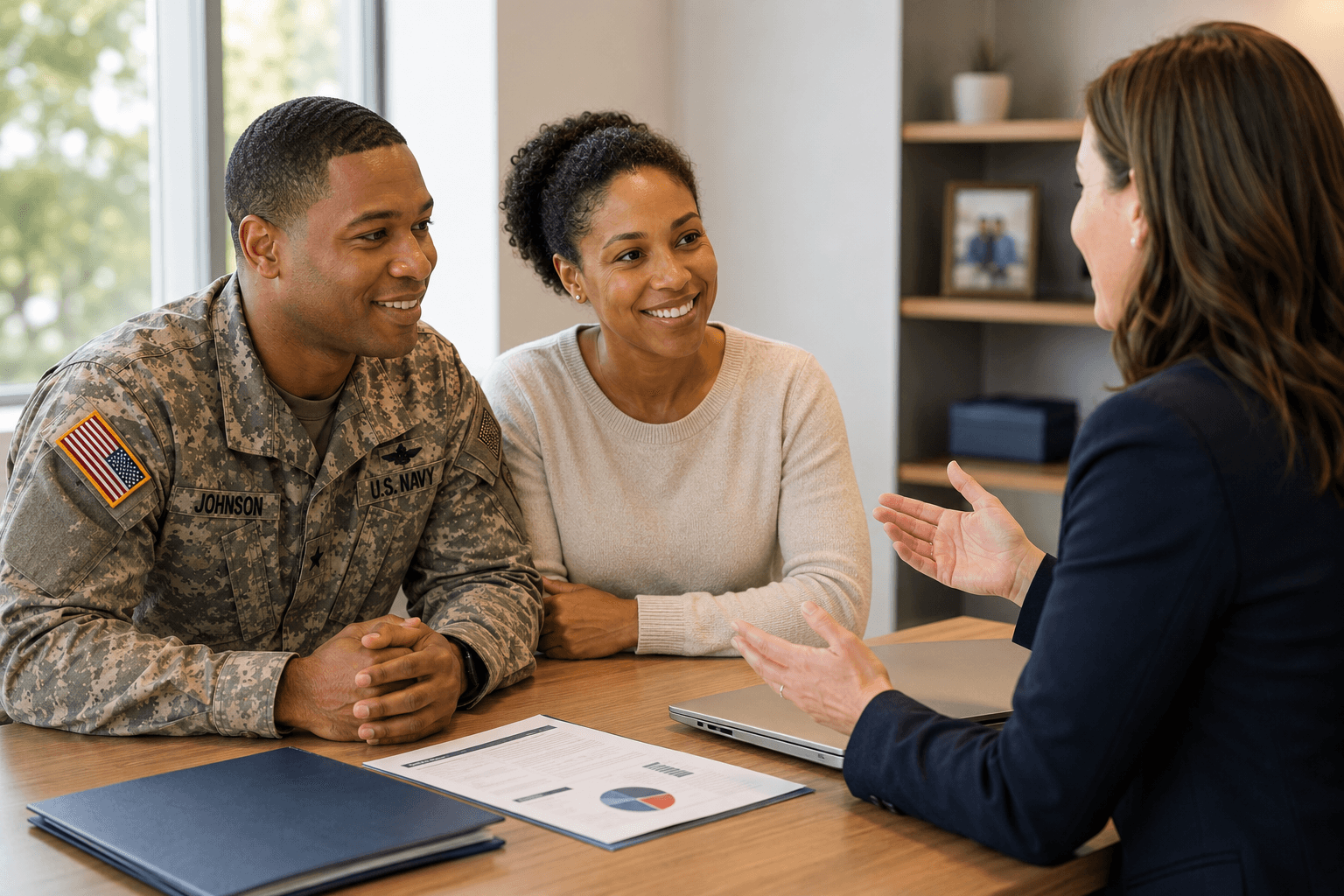 Military family speaking with a financial advisor